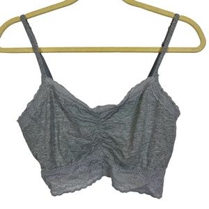 VICTORIA'S SECRET Heather Gray Lace Trim Wireless Unlined Bralette Casual Bra  L